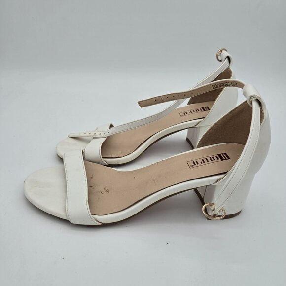 Idifu Womens Low Block Heel Sandals White Ankle Strap Open Toe Size 7 - Picture 2 of 9